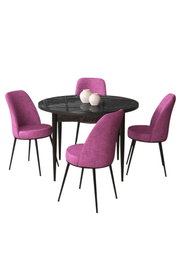 Hanah Home Juego de Comedor Mármol Negro y Sillas Moradas 5 Piezas